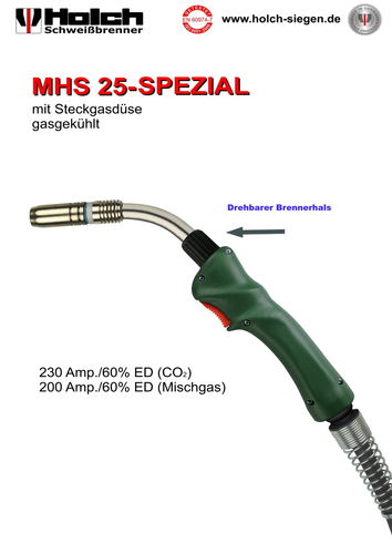 Holch MIG-MAG-Brenner MHS 25 mit drehbarem Brennerhals, Schlauchpaket