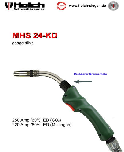 Holch MIG-MAG-Brenner MHS 24 mit drehbarem Brennerhals, Schlauchpaket